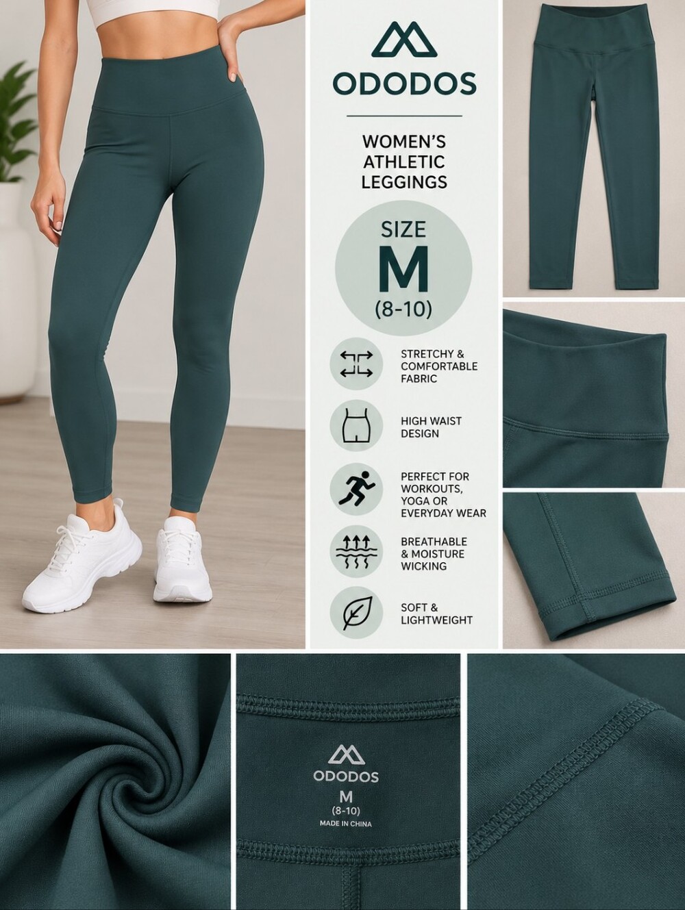 Ododos women's medium green athletic leggings #37